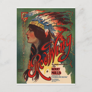Postal Arte musical nativo americano de Red Wing indio