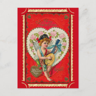 Postal Arte musical vintage del cupido del día de San Val