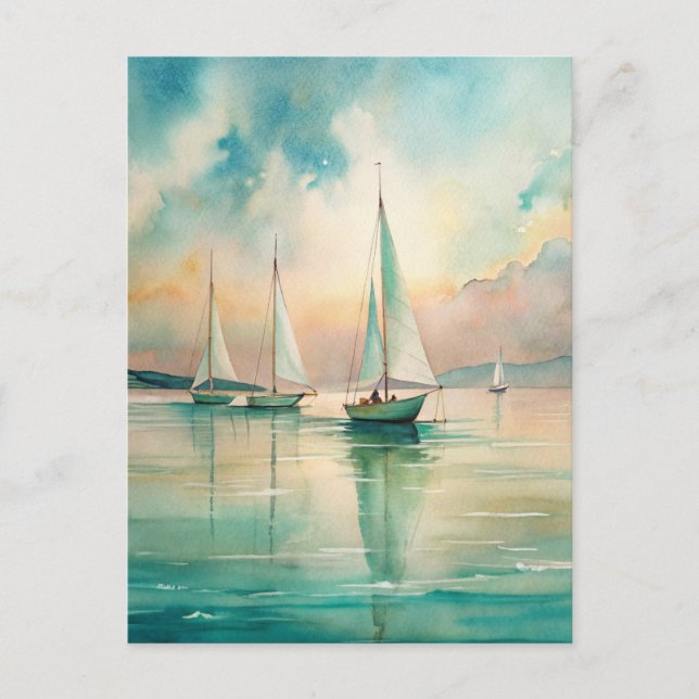 Postal Arte náutico de veleros pastel pacífico (Anverso)
