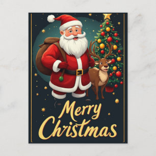 Postal Arte Navideño Clásico Feliz Navidad Santa
