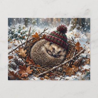 Postal Arte Navideño de Erizo Durmiente Adorable de Invie