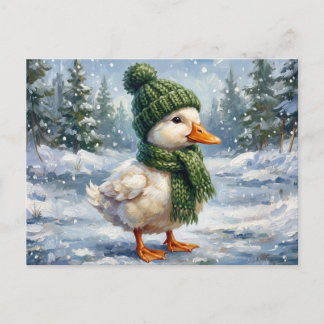 Postal Arte navideño de patito Cottagecore de invierno