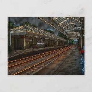 Postal Arte Neon Vintage de la Estación de Ferrocarril de