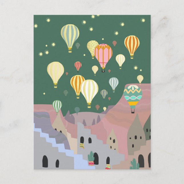 Postal Arte nocturno de Cappadocia | Balón de aire calien (Anverso)