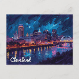 Postal Arte nocturno del río Cleveland Ohio