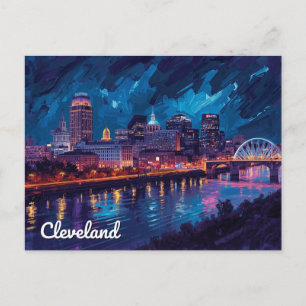 Postal Arte nocturno del río Cleveland Ohio