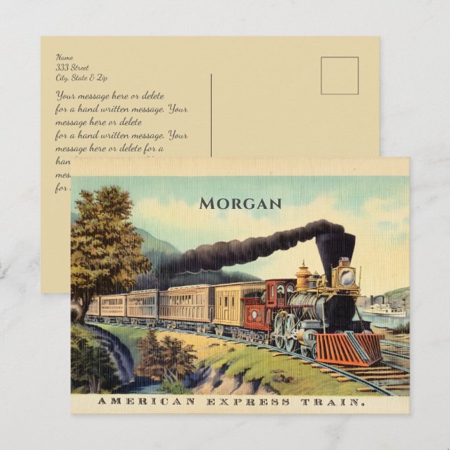 Postal Arte, nombre, mensaje del tren de vapor ventilado  (Anverso / Reverso)