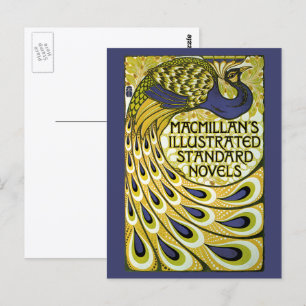 Postal Arte Nouveau antiguo, pluma de pavo real de Macmil