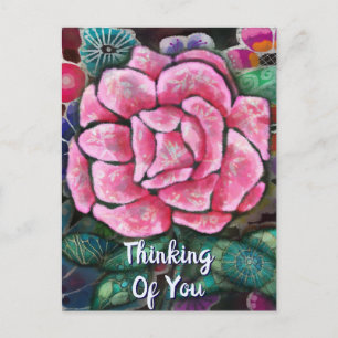 Postal Arte Nouveau Botánico Floral Caprichoso Rosa Rosa