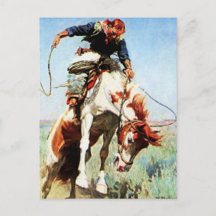 Postal Arte occidental "Bronco Rider" por W Herbert Dunto