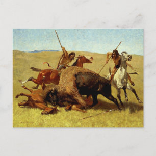 Postal Arte Occidental de Frederic Remington “Caza de Búf