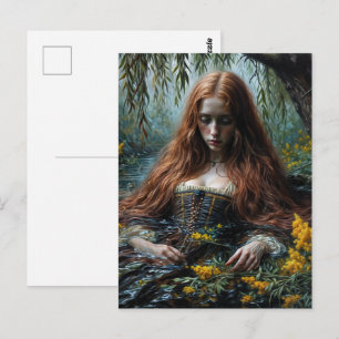 Postal Arte original de Ofelia medio sumergida