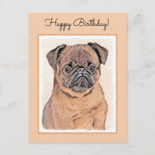 Postal Arte original de perro de Bruselas Griffon Pintura