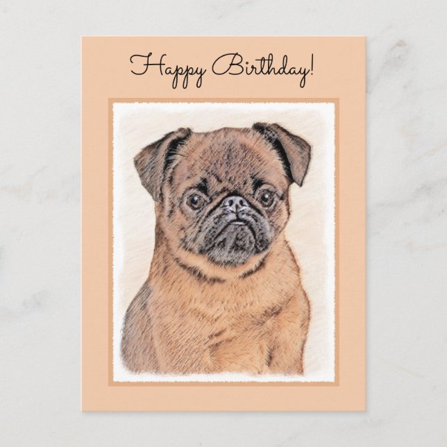 Postal Arte original de perro de Bruselas Griffon Pintura (Anverso)