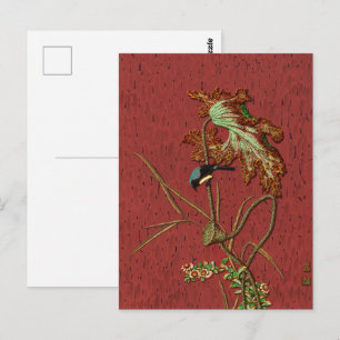 Postal Arte ornamental de Pájaros y Plantas Janpanesas