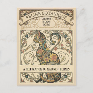 Postal Arte Ornamental Felino Botánico Art Nouveau