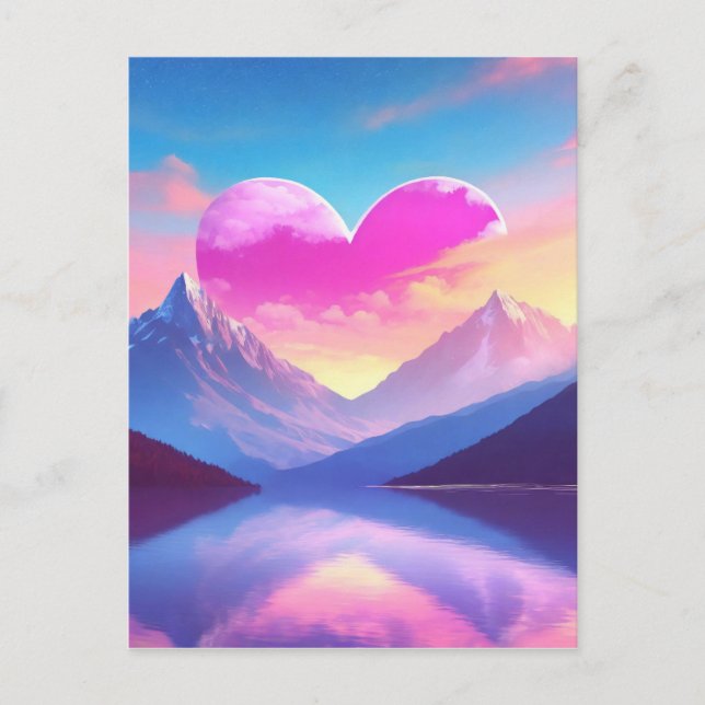 Postal Arte paisajístico de Heart & Mountain Sunset (Anverso)