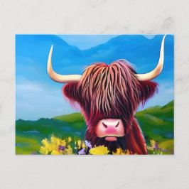 Postal Arte paisajístico de la vaca de montaña