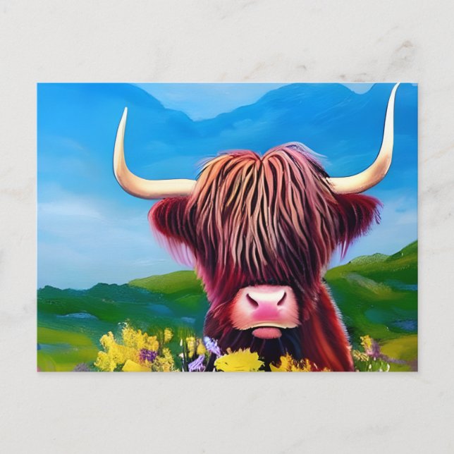 Postal Arte paisajístico de la vaca de montaña (Anverso)