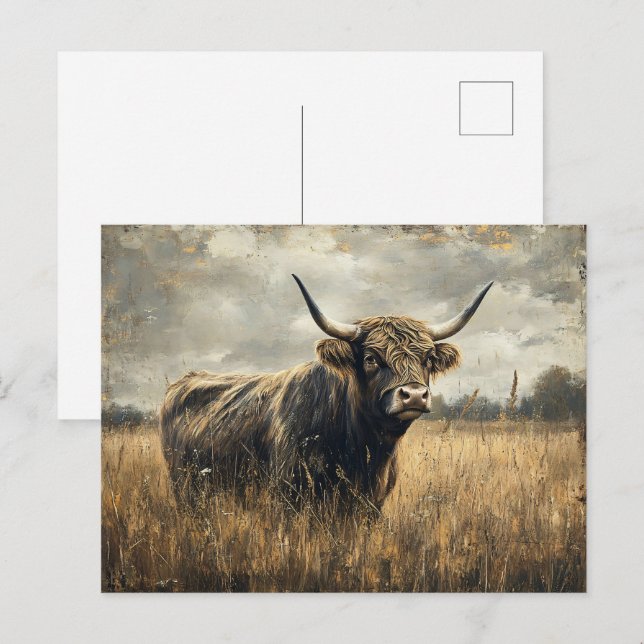 Postal Arte paisajístico de las vacas rurales rusas de Hi (Anverso / Reverso)
