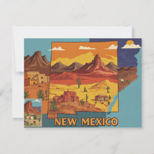 Postal Arte paisajístico de Nuevo México   Mapa de estado