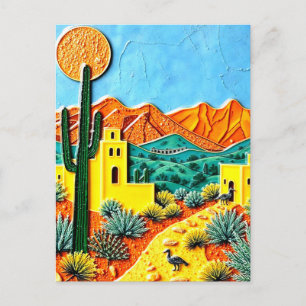 Postal Arte paisajístico del desierto con Cactus