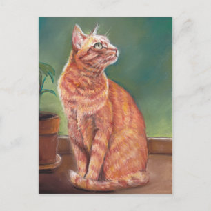 Postal Arte Pastel de gato amarillo en la tabla