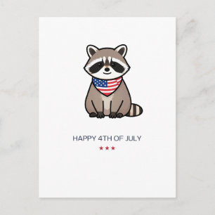 Postal Arte Patriótico de Mapache Feliz 4 de Julio