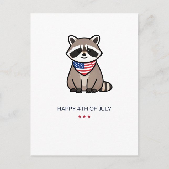Postal Arte Patriótico de Mapache Feliz 4 de Julio (Anverso)