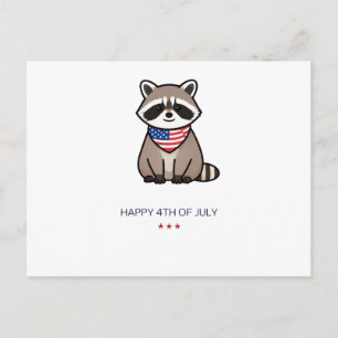 Postal Arte Patriótico de Mapache Feliz 4 de Julio