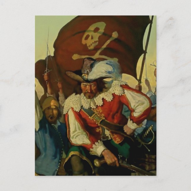 Postal Arte pirata "Stand and Delier" de NC Wyeth (Anverso)