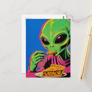Postal Arte Pop Alien Come Tarta de Manzana