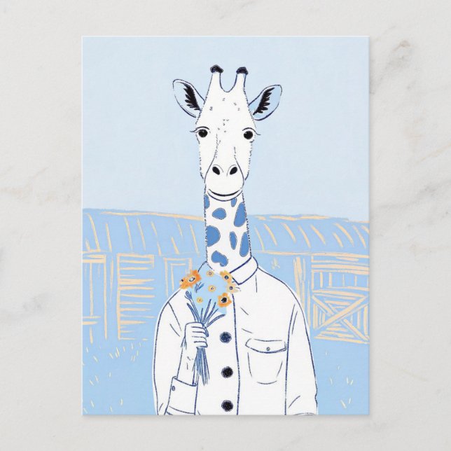 Postal Arte pop azul de jirafa suave (Anverso)