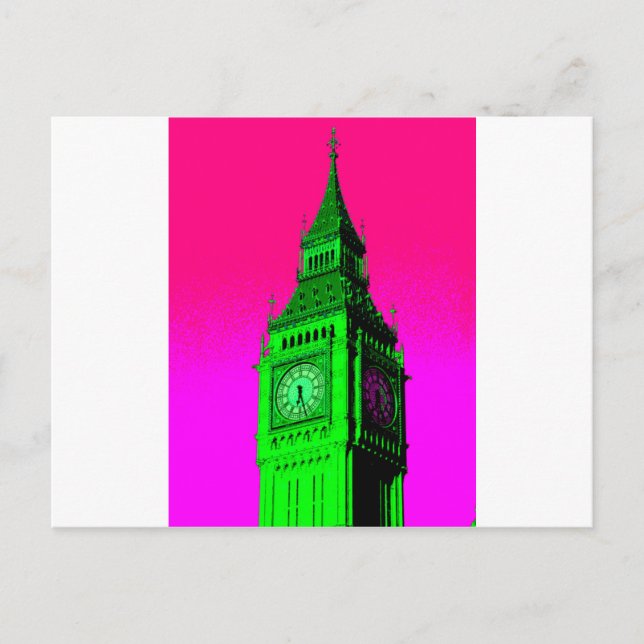 Postal Arte pop Big Ben Londres Viaje verde rosa (Anverso)