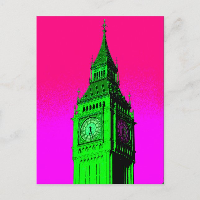 Postal Arte pop Big Ben Londres Viaje verde rosa (Anverso)