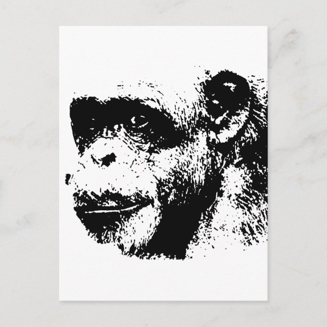 Postal Arte pop chimpancé negro y blanco (Anverso)