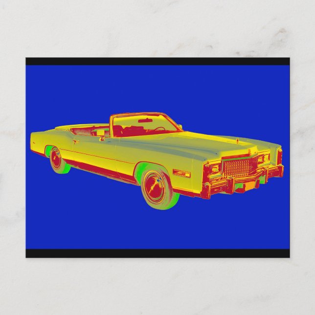 Postal Arte pop convertible de Cadillac Eldorado en 1975 (Anverso)