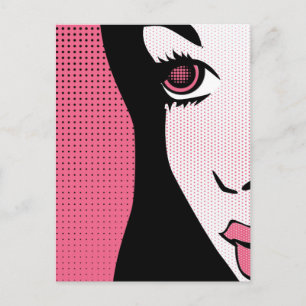 Postal Arte Pop de Cómic Moderno de la Cara de una Mujer