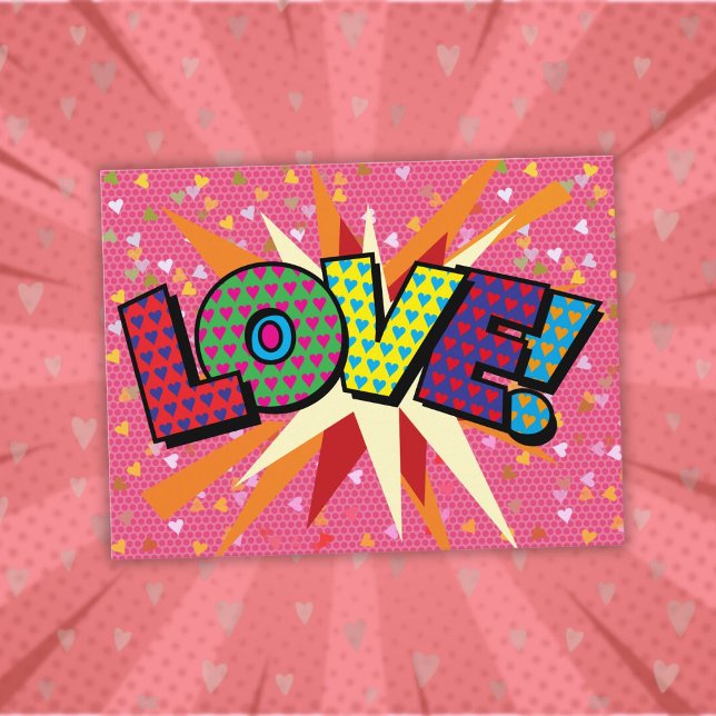 Postal Arte Pop de Cómic Retro Divertido de AMOR (LOVE Fun Retro Comic Book Pop Art Postcard)