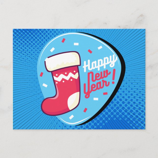 Postal Arte pop de estilo retro Feliz año nuevo (Anverso)
