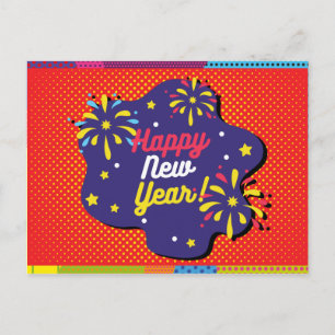 Postal Arte pop de estilo retro Feliz año nuevo