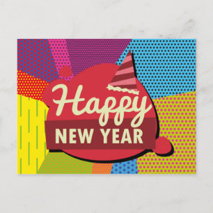 Postal Arte pop de estilo retro Feliz año nuevo