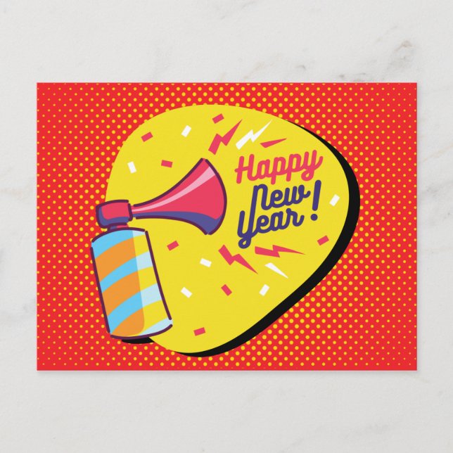 Postal Arte pop de estilo retro Feliz año nuevo (Anverso)