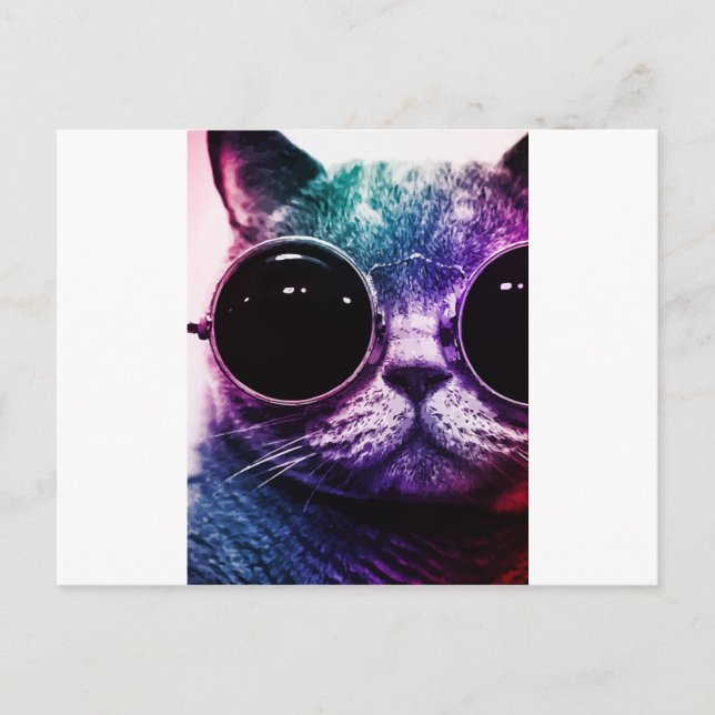 Postal Arte pop de gato hipster (Anverso)
