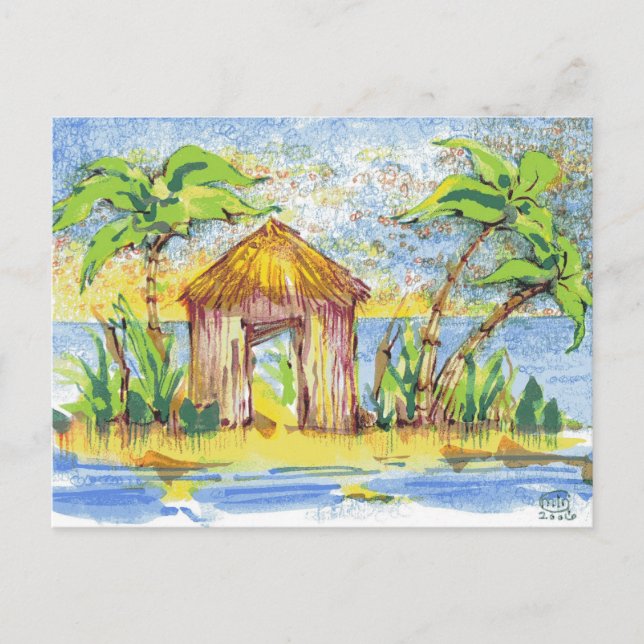 Postal Arte pop de hut tropical (Anverso)