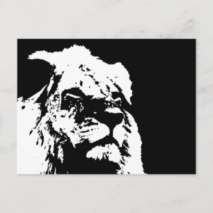 Postal Arte pop de león blanco y negro