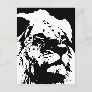 Postal Arte pop de león blanco y negro