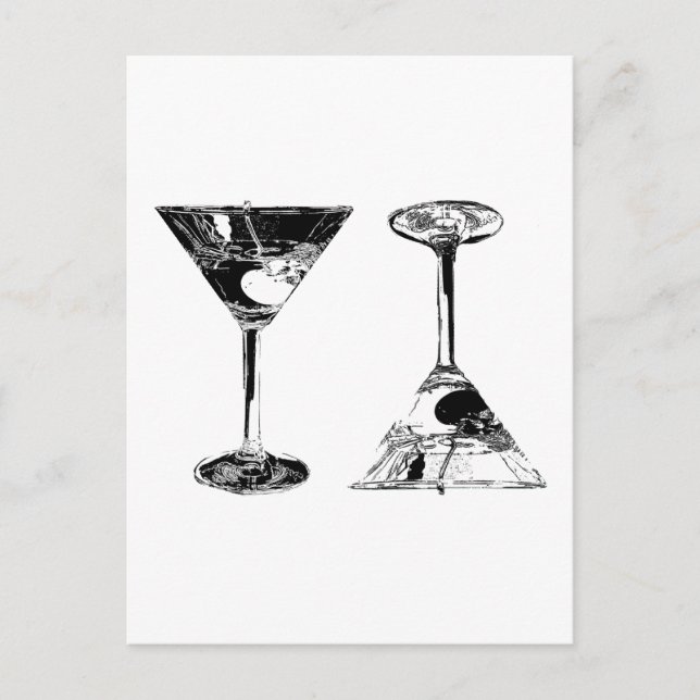 Postal Arte pop de Martinis Blanco y Negro (Anverso)