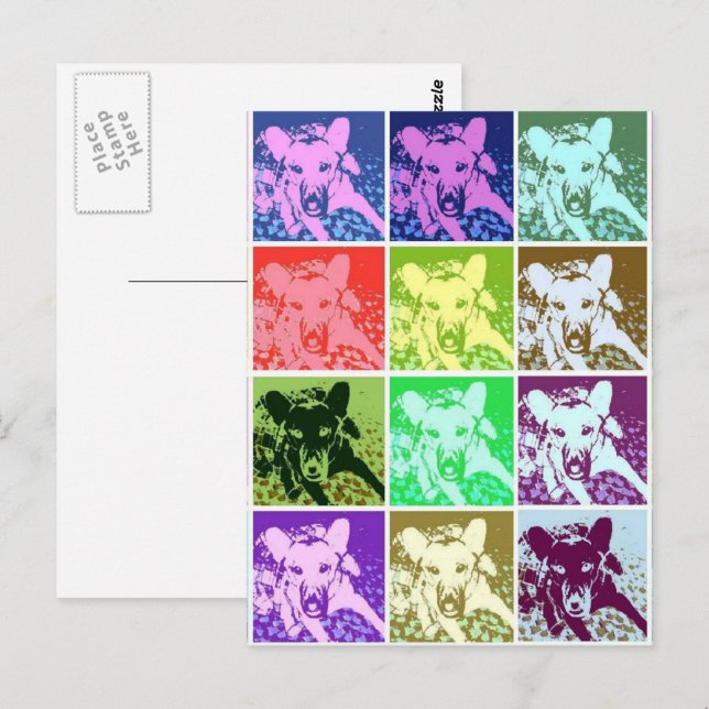 Postal Arte pop de pastor alemán colorido (Anverso / Reverso)
