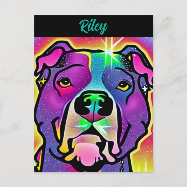 Postal Arte pop de perro de Pitbull personalizado (Anverso)